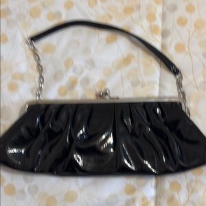 Style & Co Black Patent Leather Clutch with Pleated Design
